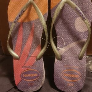 Havaianas Women's Purple and Orange Flip Flops WOMENS 9/10